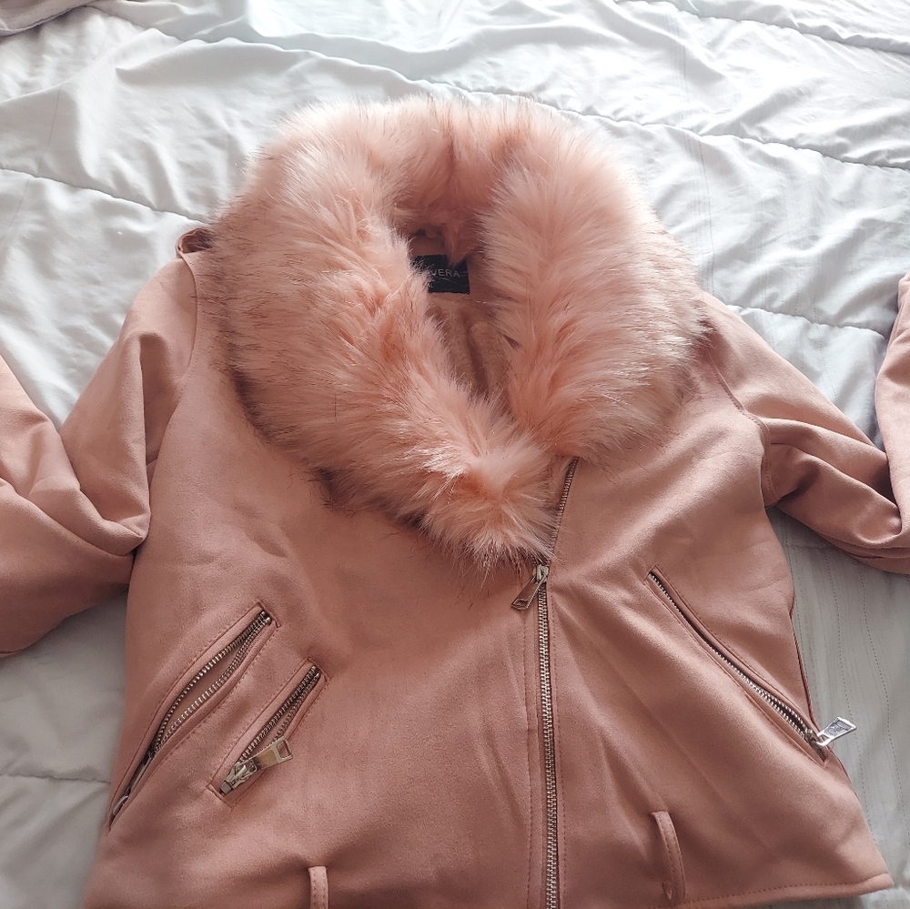 Bellavira pink faux fur jacket.  Size large.